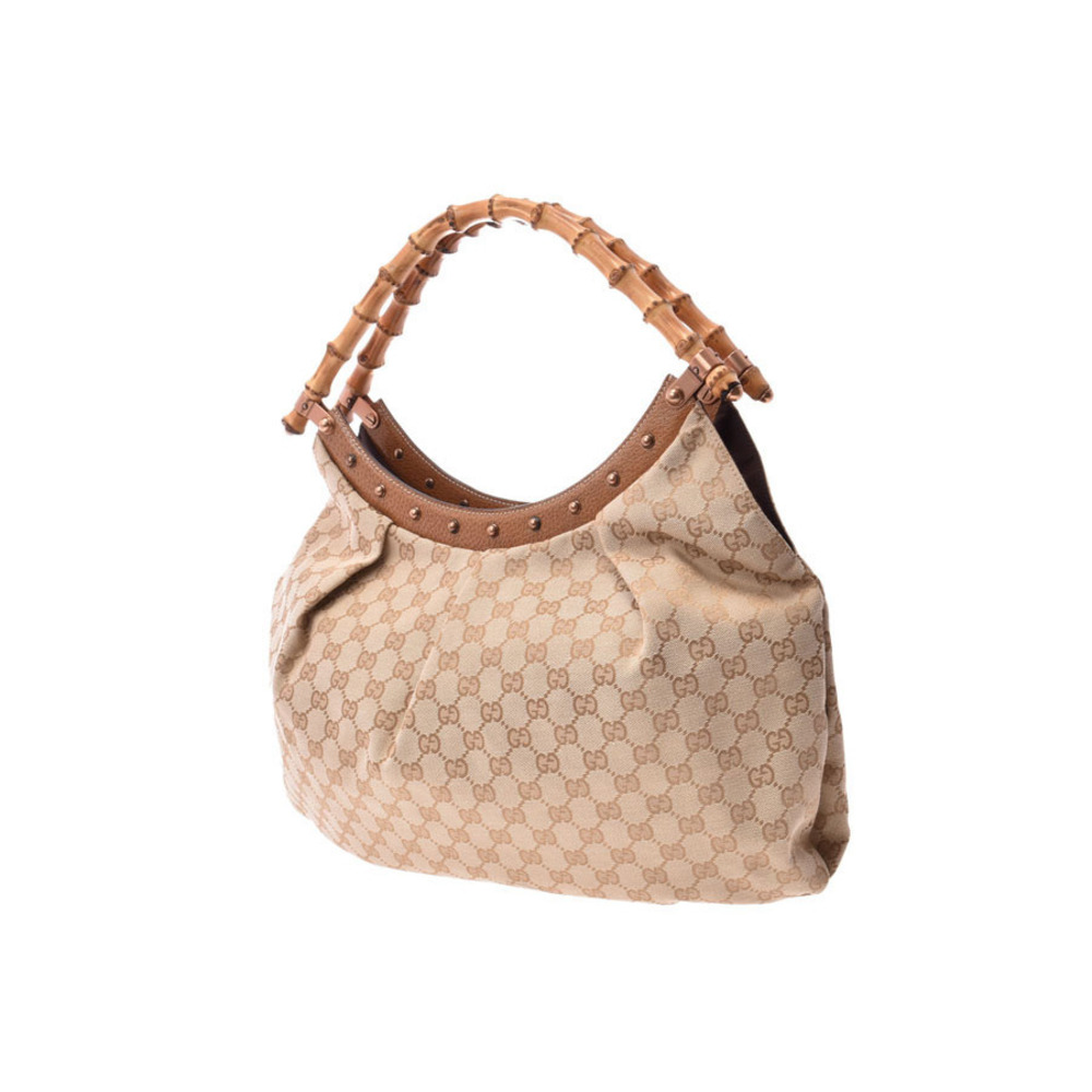 Gucci Beige Shoulder Bamboo Handle Tan Bag GG Top Canvas 2way